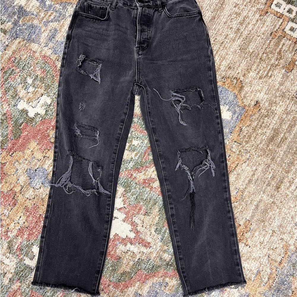 PacSun Black Distressed Straight Leg Jeans